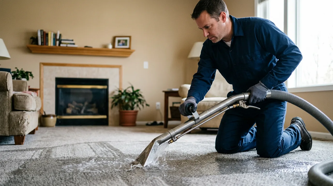 Water damage restoration technician working near Grimes, IA